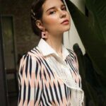 Đầm sơ mi họa tiết phối lưới-NGUYEN.atelier