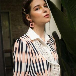 Đầm sơ mi họa tiết phối lưới-NGUYEN.atelier