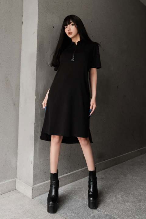 ĐẦM SUÔNG CỔ POLO DK ĐEN