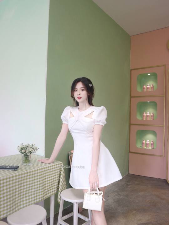 Đầm thiết kế WONDERHOUSE cổ yếm có tay dáng A dự tiêc, dạo phố nữ tính, sang chảnh – Dori Dress