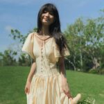 GISELLE DRESS in YELLOW – Váy tay phồng cổ chữ V dáng xoè