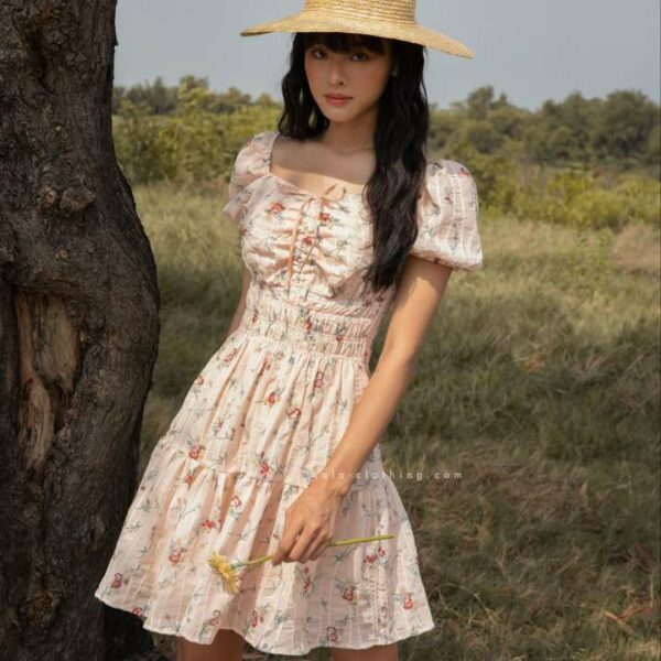 HALA Denise Dress - Váy hoa eo chun dáng ngắn
