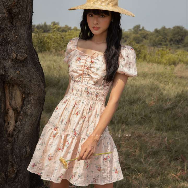 HALA Denise Dress – Váy hoa eo chun dáng ngắn