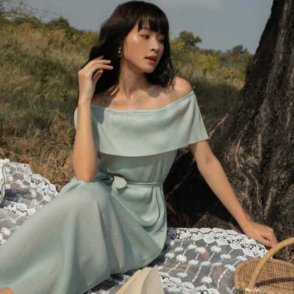 HALA Hermosa Dress - Váy off-shoulder dập ly