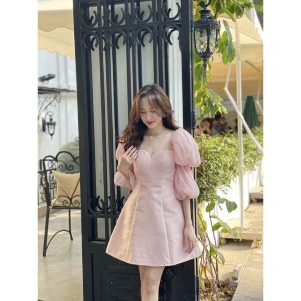 JUBIN STUDIO I Đầm cúp ngực trái tim tay phồng dậy ly Anjeline Dress