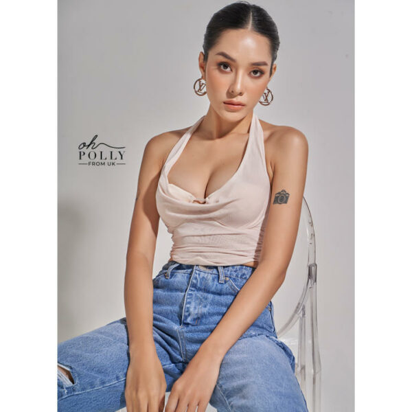 Oh Polly - Áo croptop khoét ngực, cổ yếm corset ôm body