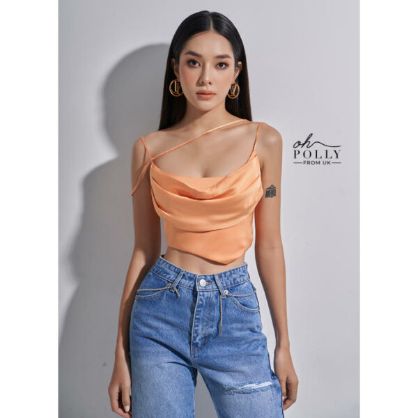 Oh Polly - Áo croptop lụa satin cúp ngực, 2 dây kiểu sexy