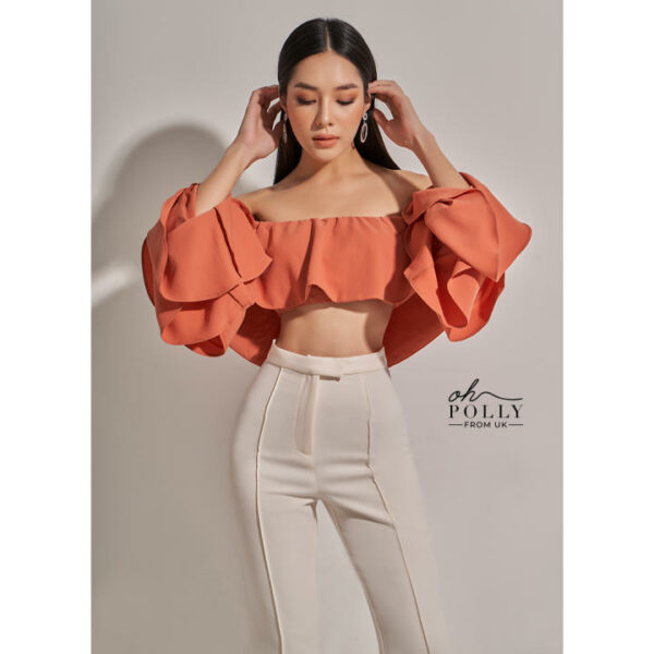 Oh Polly - Áo croptop trễ vai tay dài, kiểu tay phồng sexy