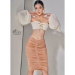 Oh Polly – Áo croptop trễ vai tay phồng cut-out khoét ngực, áo nữ dài tay hở lưng sexy