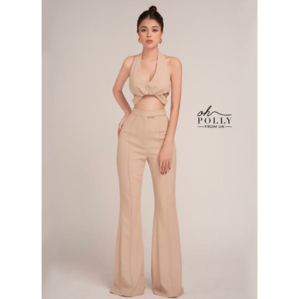 Oh Polly - Set áo croptop, áo cổ yếm nữ và quần dài nữ ống loe xẻ tà
