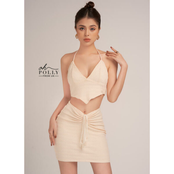 Oh Polly - Set áo croptop len cổ yếm sexy và chân váy rút dây ngắn sang chảnh