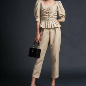 Quần baggy gài nút chất liệu linen-Nguyen.atelier