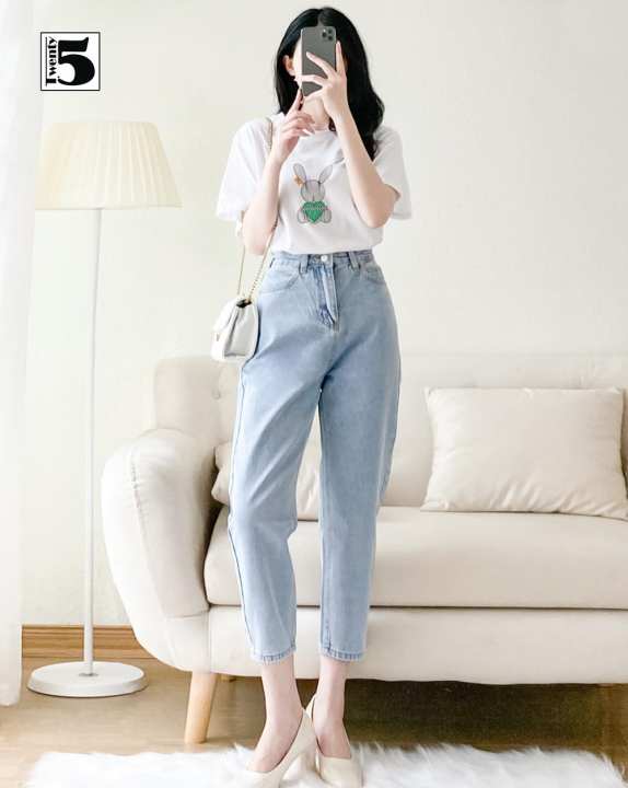 Quần baggy jeans nữ trơn dáng basic thương hiệu TWENTYFIVE 3754M