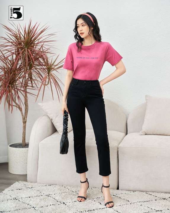 Quần jeans đen nữ ống đứng TWENTYFIVE 3752