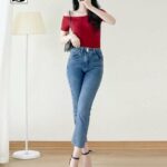 Quần jeans nữ ống đứng, gấu cắt, 2 cúc thương hiệu TWENTYFIVE 3422