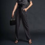 Quần tây xám dáng baggy cột dây ruy băng eo-Nguyen.atelier