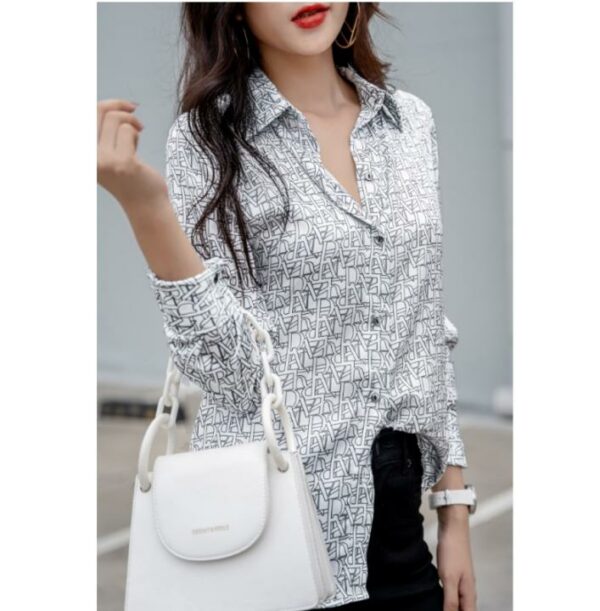 Sơ mi lụa MASARA họa tiết chữ, kiểu dáng sang trọng, chuẩn phom, chất LỤA MỜ mềm, mịn, mướt