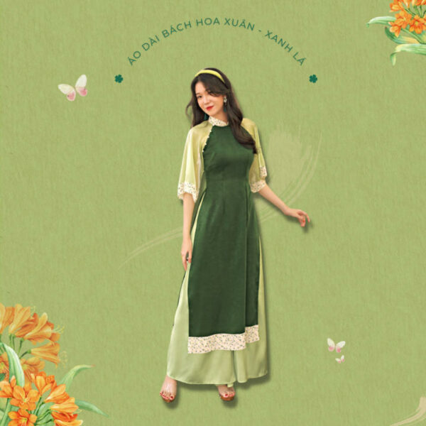 Sumire Store Áo dài Bách Hoa Xuân - Xanh lá