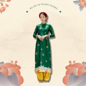 Sumire Store Áo dài in Truyền thống Phụng Dương Xanh lông công