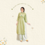 Sumire Store Áo dài linen Thêu tay Cúc Hoa