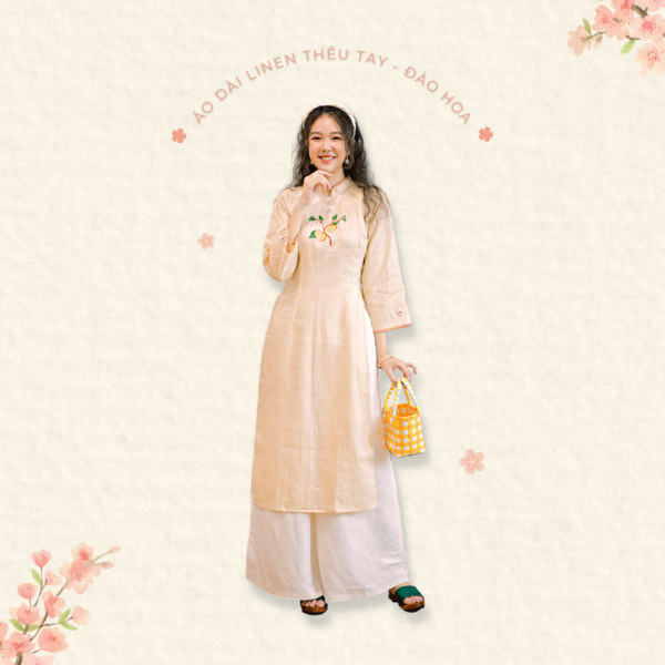 Sumire Store Áo dài linen Thêu tay Đào Hoa