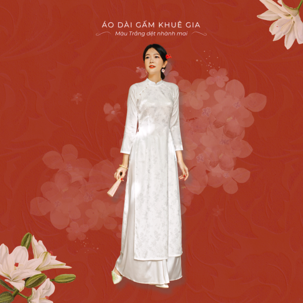 Sumire Store Áo dài Truyền thống Gấm Khuê Gia - Trắng dệt nhành mai