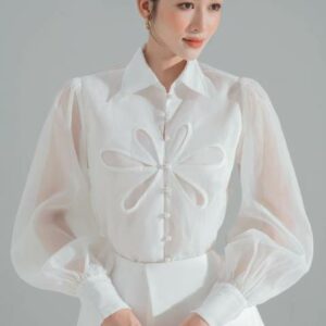 Those Studio áo sơ mi kiểu nữ, sơ mi trắng nữ áo kiểu dài tay thanh lịch , nữ tính Aurora Top