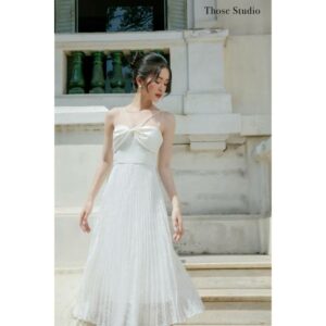 Váy đi biển, váy 2 dây dáng dài Those Studios nhẹ nhàng dập ly màu trắng Davina Dress