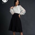 Váy đuôi cá nhấn eo vải lụa dây kéo-Nguyen.atelier