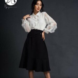 Váy đuôi cá nhấn eo vải lụa dây kéo-Nguyen.atelier
