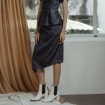 Váy kiểu xanh chất liệu taffa nhấn eo-Nguyen.atelier
