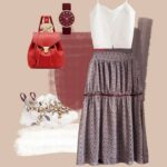 Váy xòe tím hoa nhí nhấn nhung đỏ-Nguyen.atelier