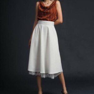 Váy xòe trắng phối ren tầng dưới-Nguyen.atelier