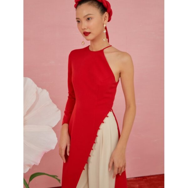 COCO SIN - Áo Dài Đỏ Lệch Vai - Hình ảnh 2