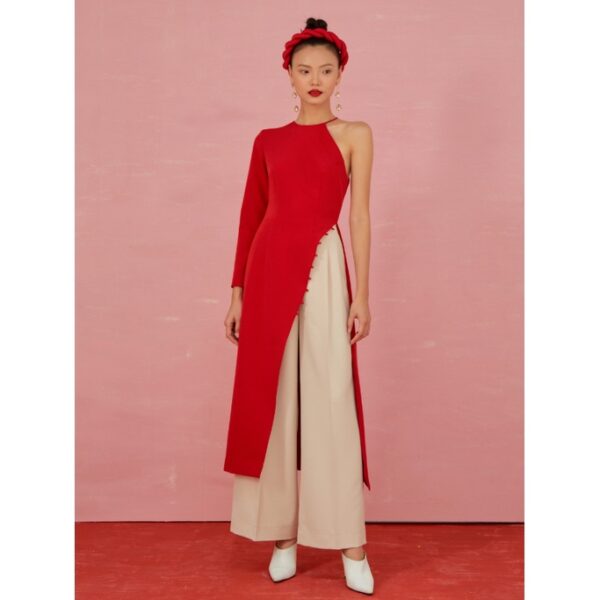 COCO SIN - Áo Dài Đỏ Lệch Vai - Hình ảnh 4
