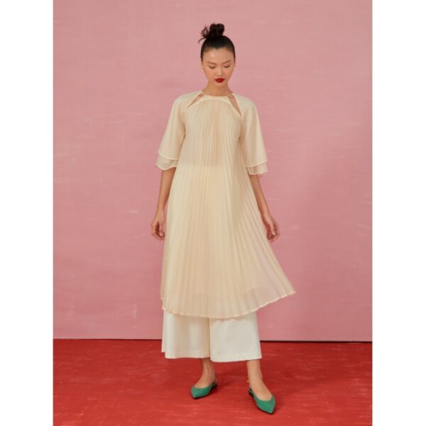 COCO SIN - Áo Dài Vàng Nhạt Dập Ly - Hình ảnh 3