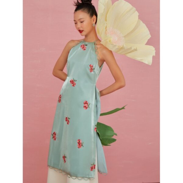 COCO SIN - Áo Dài Xanh Mint Hoa Cổ Yếm - Hình ảnh 2