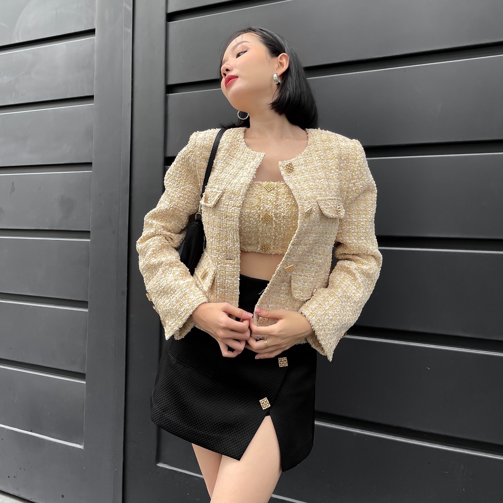 COCO SIN – Blazer Tweed Gold Đính Nút