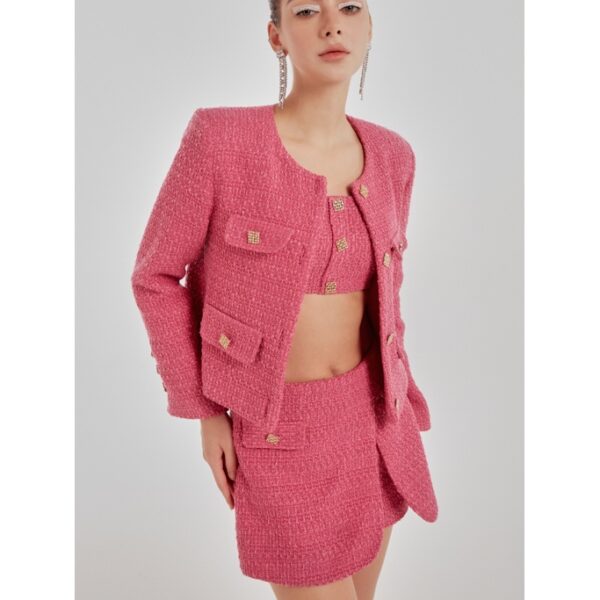 COCO SIN - Blazer Tweed Hồng Đính Nút - Hình ảnh 3