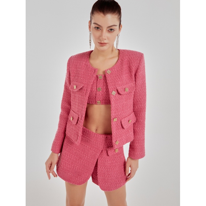 COCO SIN – Blazer Tweed Hồng Đính Nút