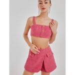 COCO SIN – Croptop Tweed Hồng Đính Nút