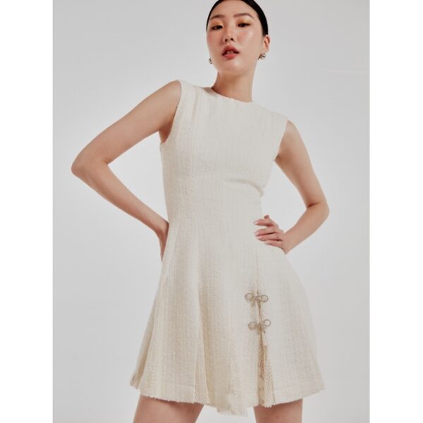 COCO SIN - Đầm Sát Nách Tweed Kem Đính Nơ - Hình ảnh 3