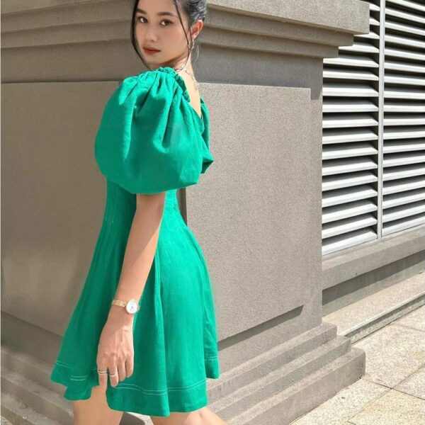 COCO SIN - Đầm Xanh Tay Phồng Cut Out - Hình ảnh 2
