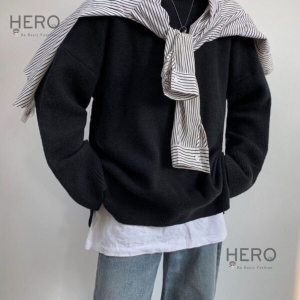 Áo len unisex cổ tròn form rộng AL20 xẻ tà Mrhero phong cách Hàn Quốc mùa thu đông 2021 M.RO - Hình ảnh 4