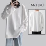 Áo nỉ thun dài tay unisex cổ tròn form rộng chất borip thoải mái khi mặc MrHero 2 màu đen trắng AN06 ,