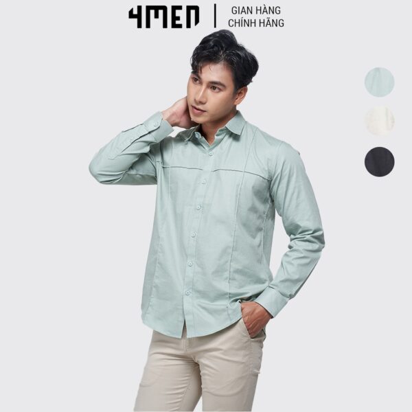 Áo Sơ Mi Nam Dài Tay 4MEN SM036 cổ bẻ thanh lịch, Vải Cotton mềm mại, thoáng mát, Co Giãn, Thấm Hút Mồ Hôi