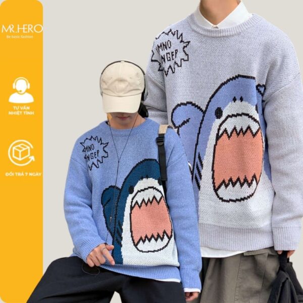 Áo Sweater dáng rộng tay dài in hình cá mập áo len cổ tròn MrHero unisex phong cách Hàn Quốc AL27 M.RO - Hình ảnh 5