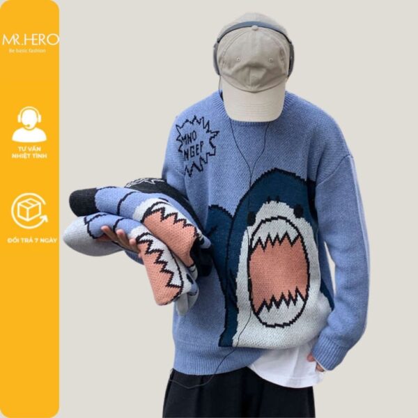 Áo Sweater dáng rộng tay dài in hình cá mập áo len cổ tròn MrHero unisex phong cách Hàn Quốc AL27 M.RO - Hình ảnh 8