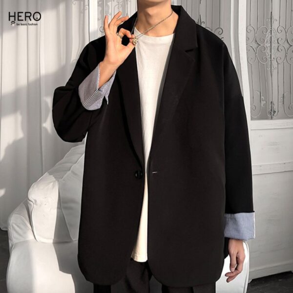 Áo Blazer Hàn Quốc Form Dáng Rộng Tay Dài Phối Tay Kẻ Sọc Mrhero thời trang Nam Hàn Quốc Thanh Lịch M.RO BZ012