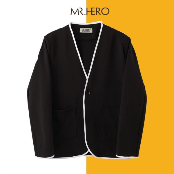 Áo Blazer Nam Dài Tay Form Dáng Rộng Phối Viến Trắng Không Cổ MrHero Thời Trang Phong Cách Hàn Quốc BZ13 M.RO - Hình ảnh 2